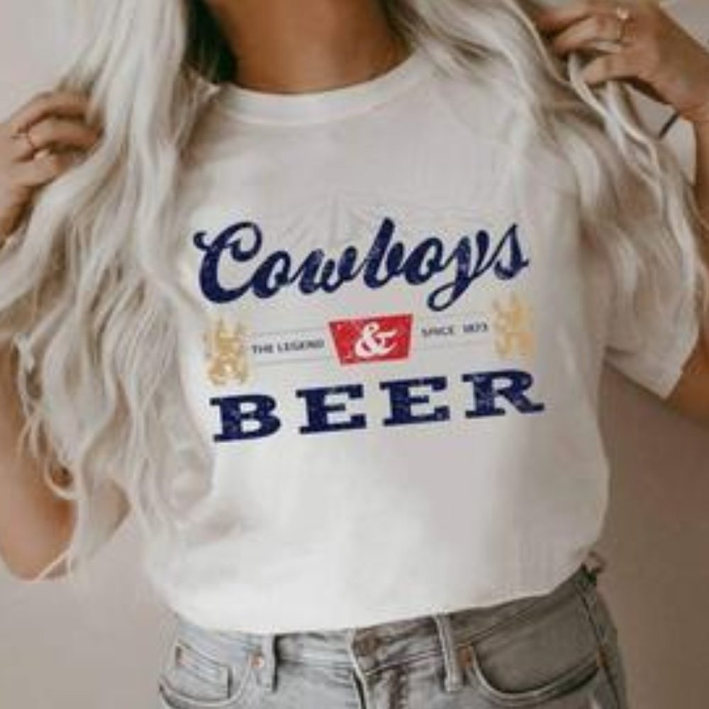 COWBOYS & BEER Handmade Graphic Tee - Picture 4 of 4